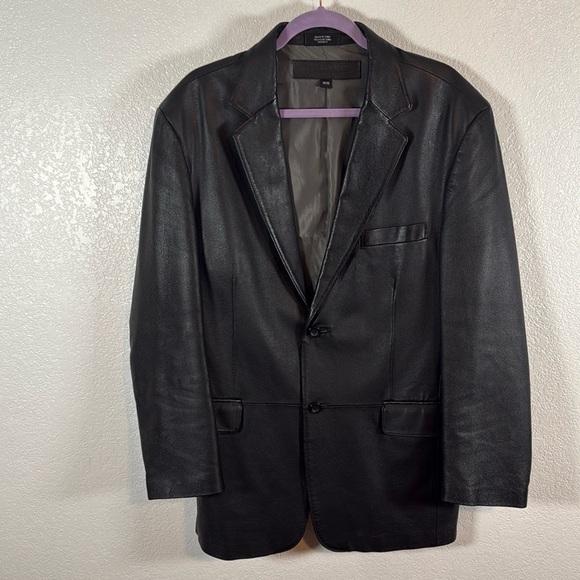 Stafford Black Leather 2 Button Blazer Sport Coat Size Medium - Picture 1 of 7